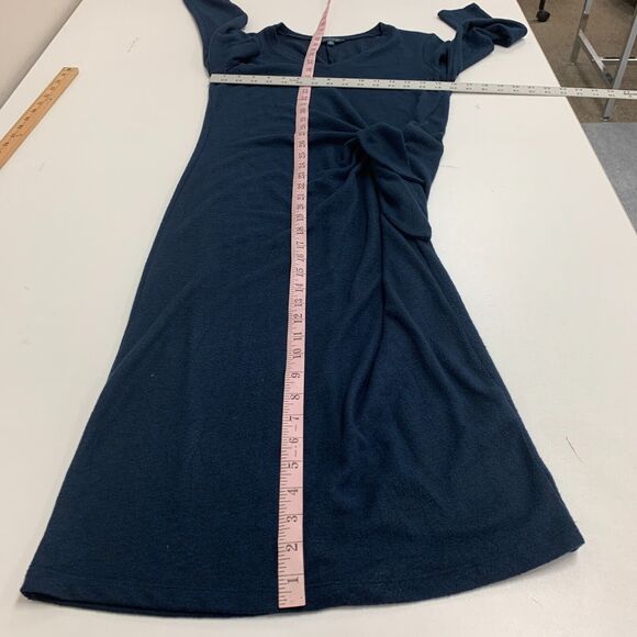 Lucky Brand Midi Dress Womens XS Navy Blue Stretch V Neck Long Sleeve Side Knot - Picture 7 of 15